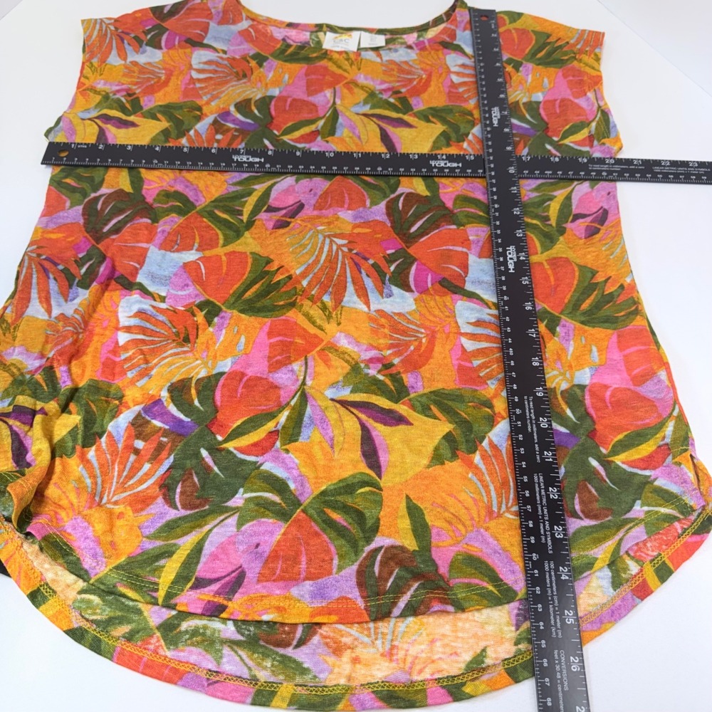 C&C California Linen T-Shirt Womens Large Orange Pink Vibrant Tropical Boho NWOT - Picture 4 of 5